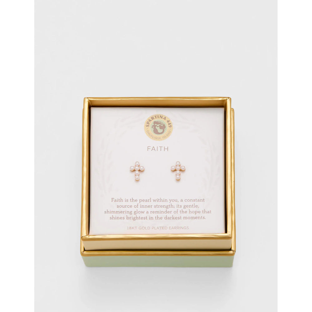 Spartina Sea La Vie Stud Earrings - Faith/Pearl Cross