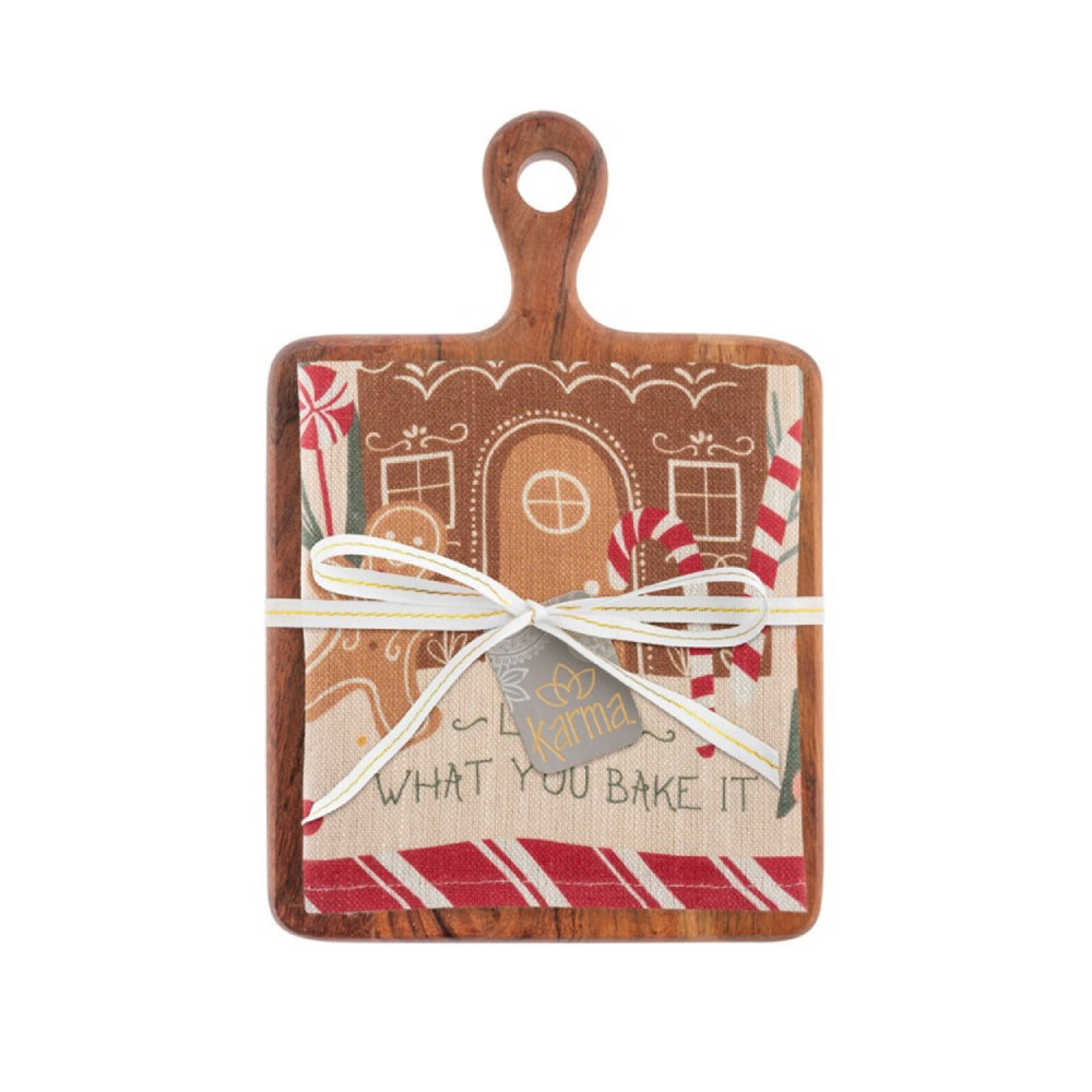 Karma Holiday Gingerbread Tea Towel With Cutting Board Set