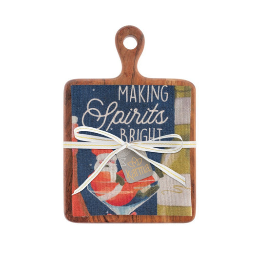 Karma Making Spirits Bright Holiday Tea Towel With Cutting Board Set