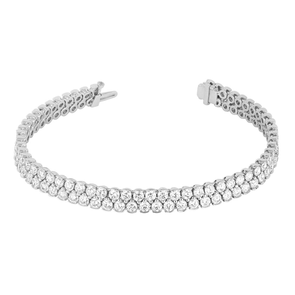 White gold double row diamond bracelet on a white background