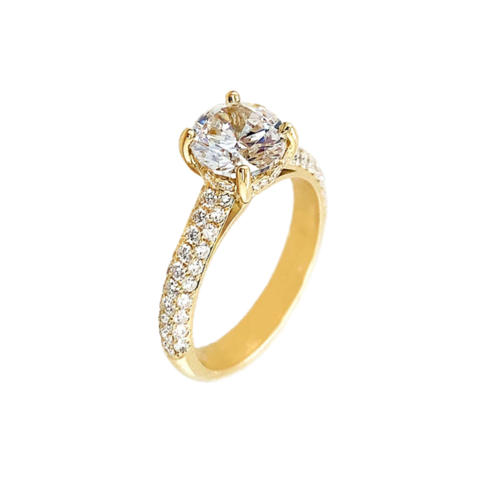 Jack Kelége 18k Triple Row Pave Diamond Shank Engagement Ring