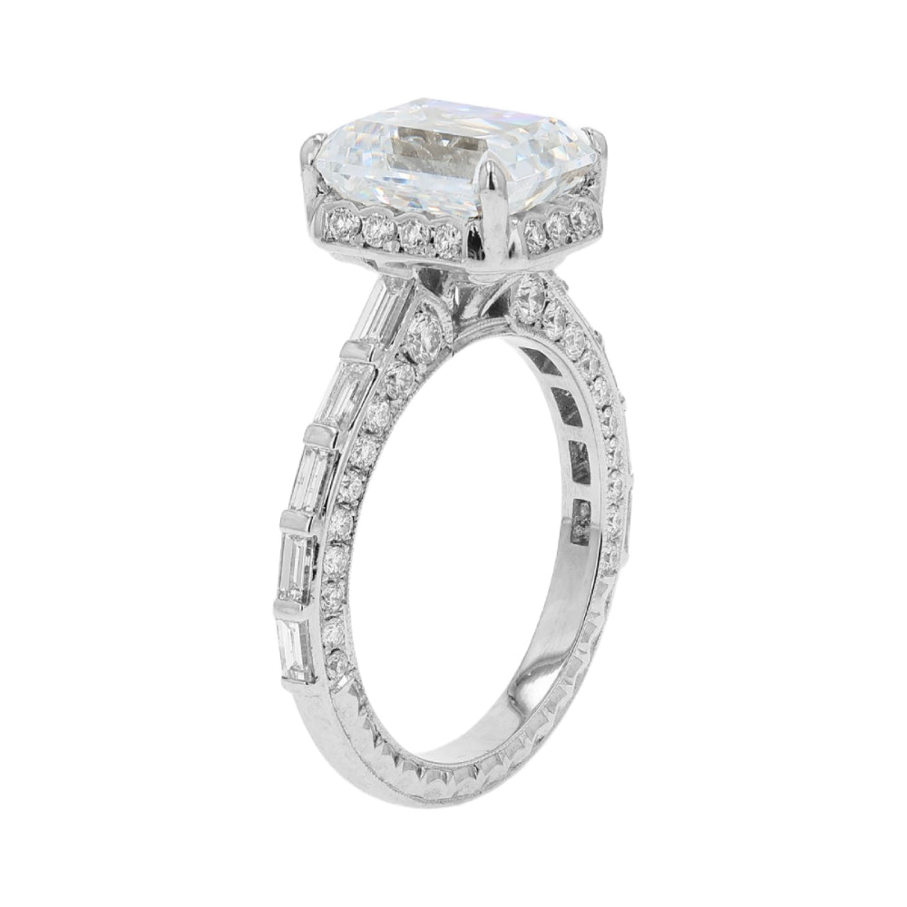 Jack Kelége 18k Gold Emerald Cut Diamond Halfway Engagement Ring