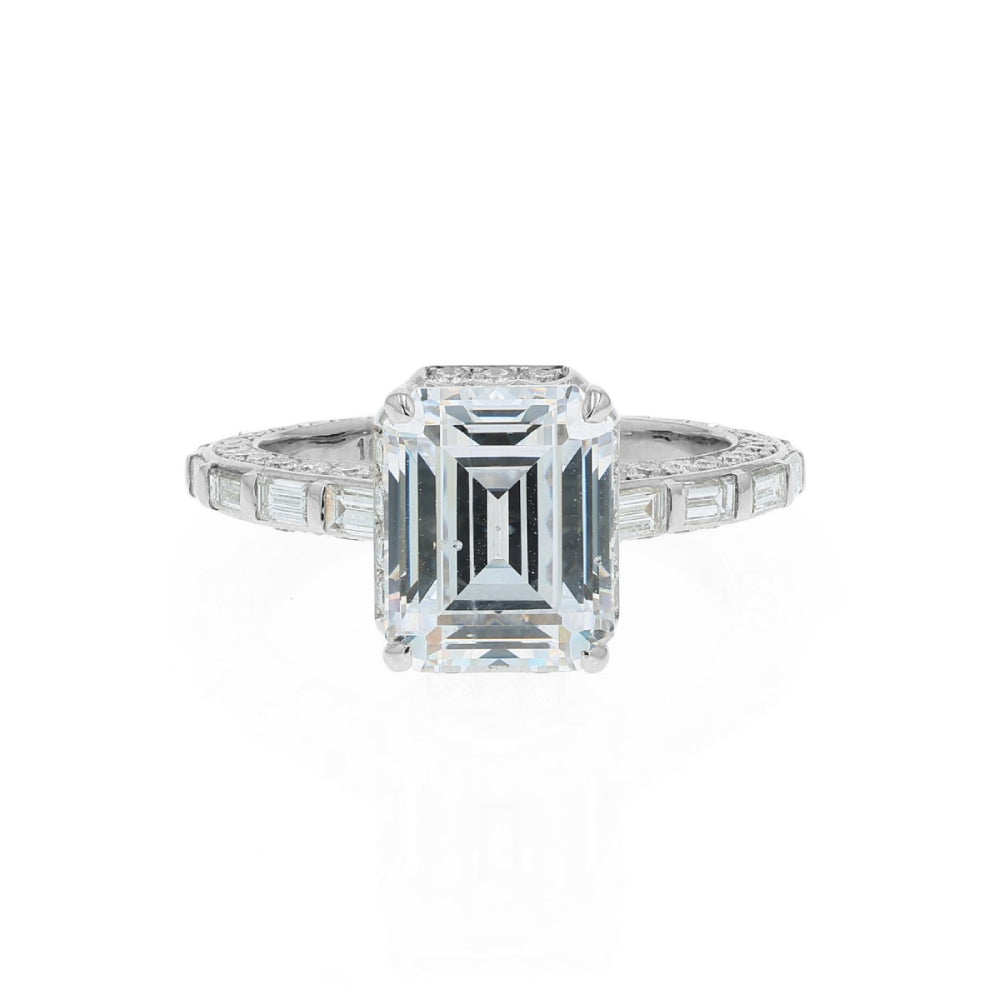 Jack Kelége 18k Gold Emerald Cut Diamond Halfway Engagement Ring