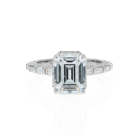 Jack Kelége 18k Gold Emerald Cut Diamond Halfway Engagement Ring