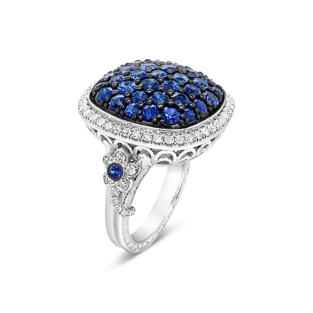 Jack Kelége 18k Pave Sapphire and Diamond Halo Ring