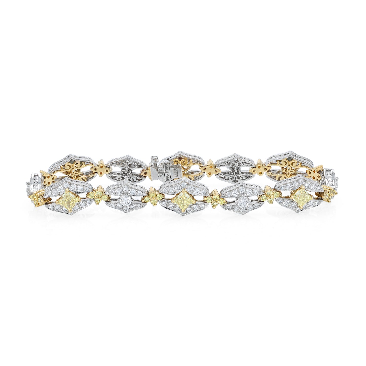 Two-tone bracelet with white and yellow diamond accents on a white background