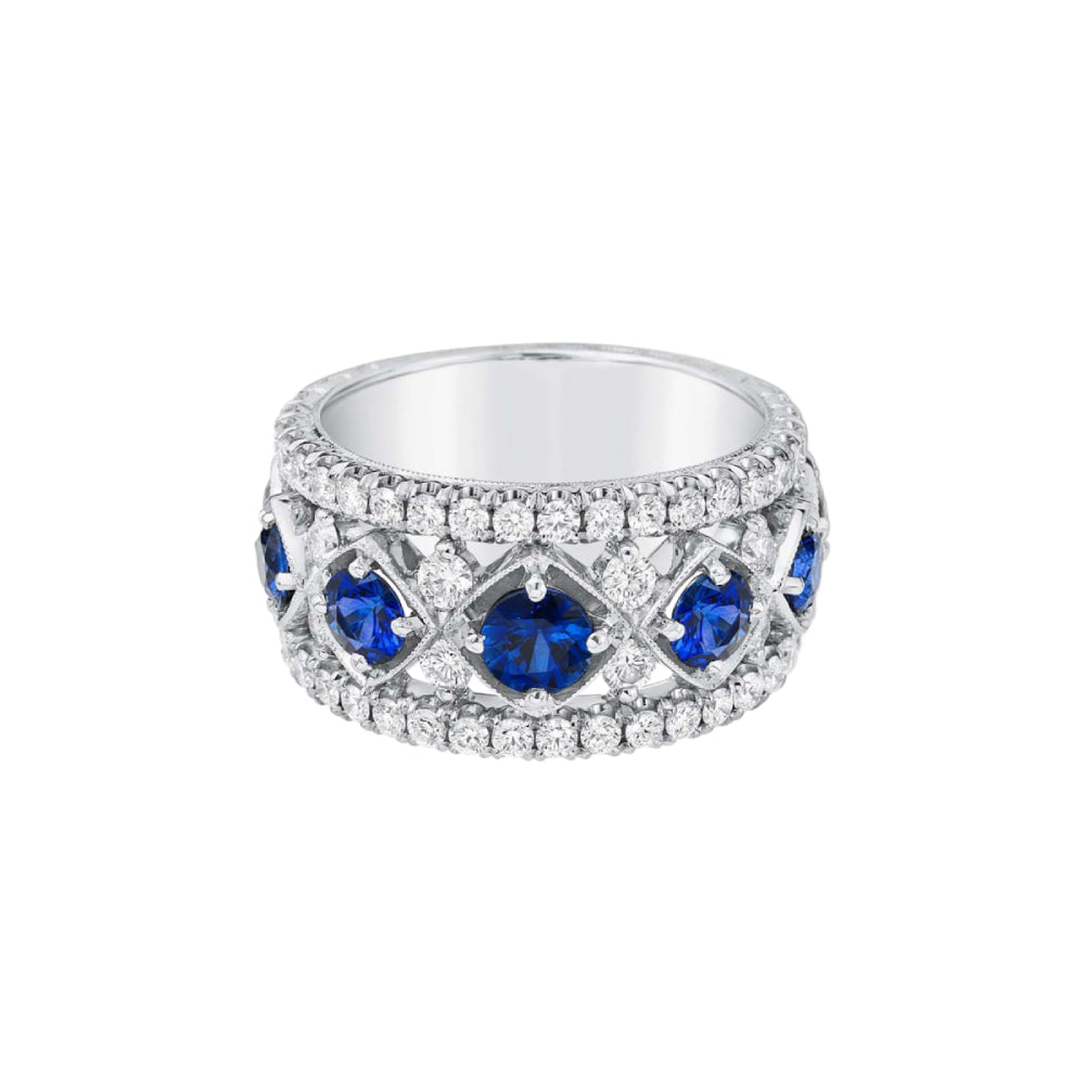 Jack Kelége Two Row Diamond and Sapphire Band