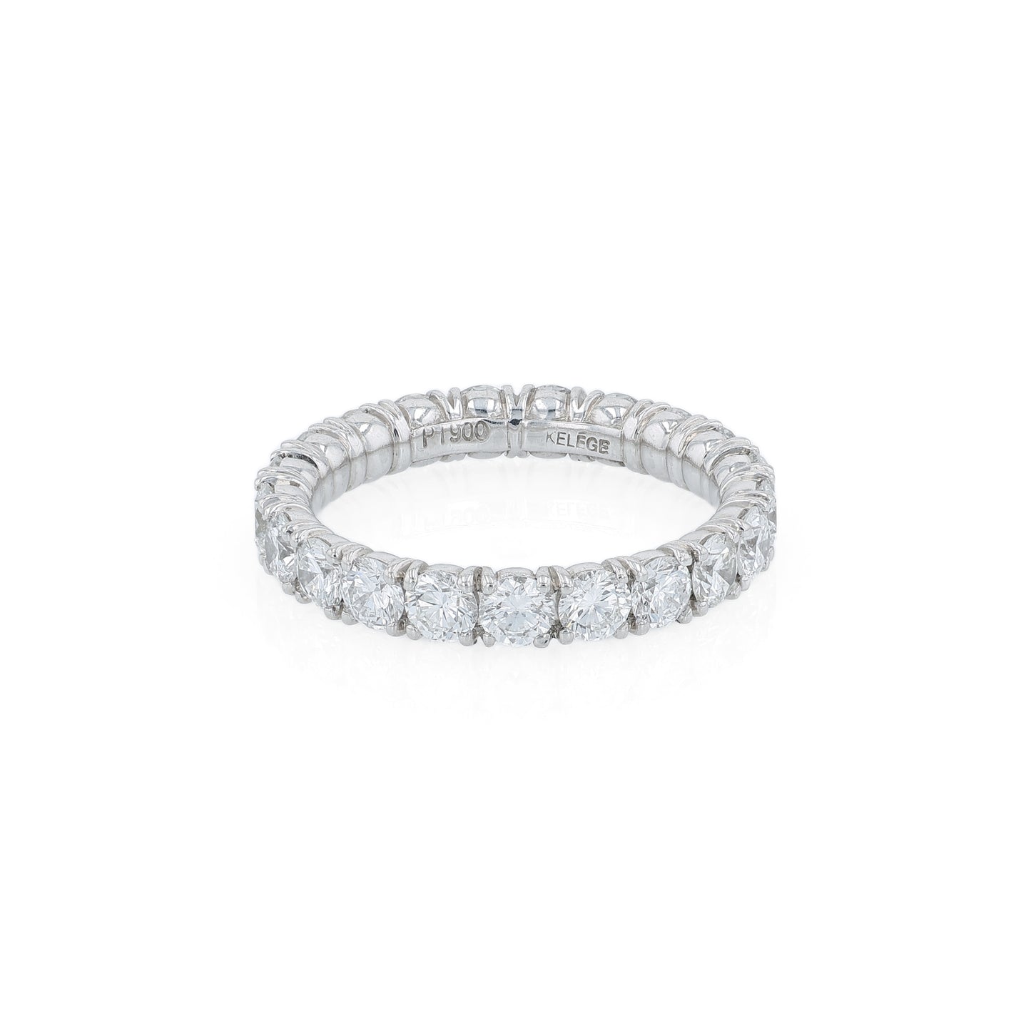 Platinum diamond eternity band on a white background