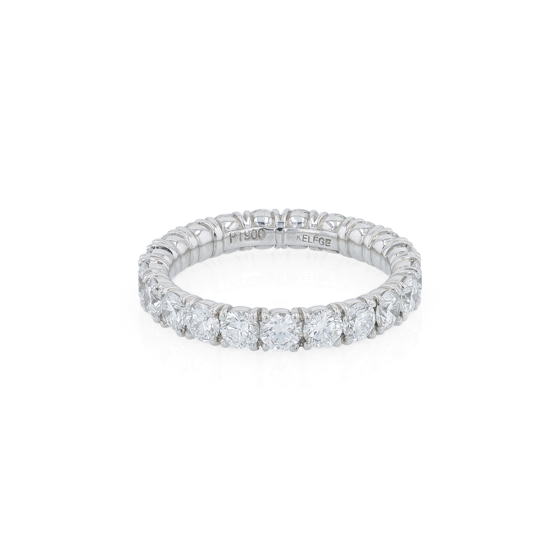 Platinum diamond eternity band on a white background