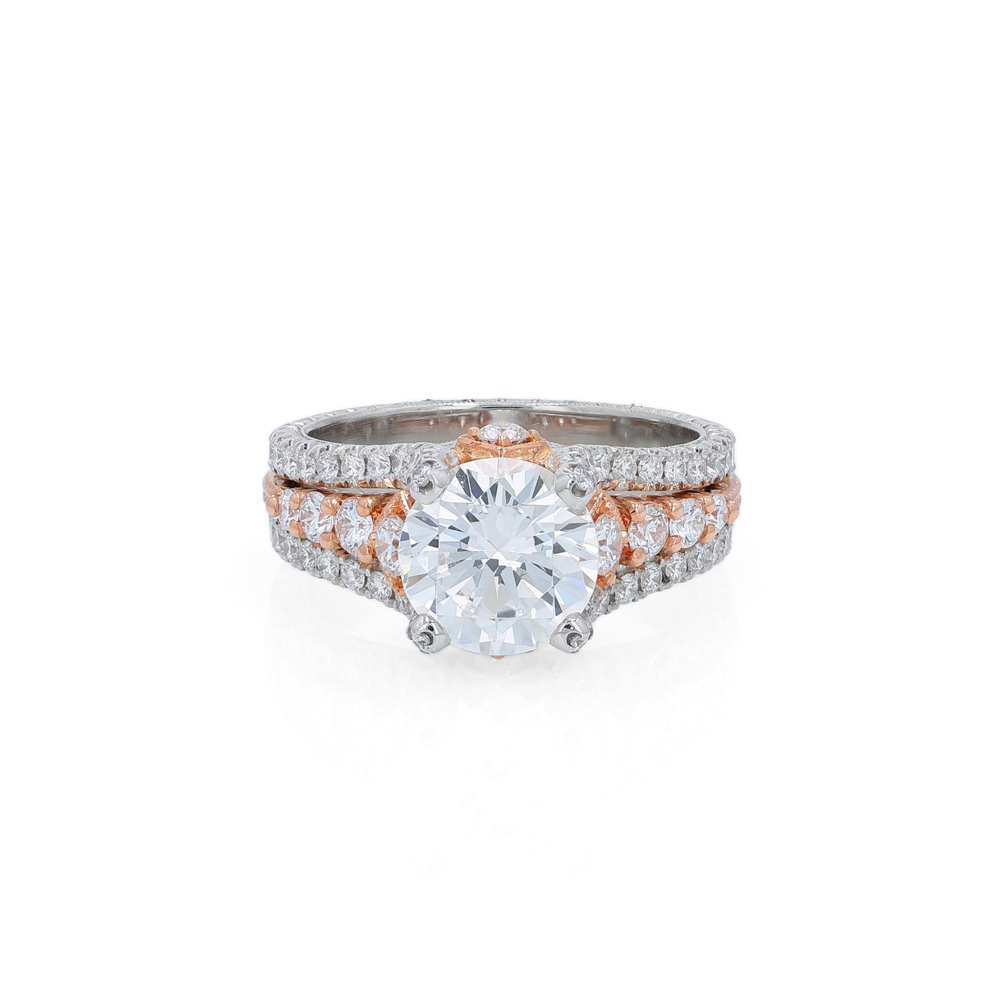 Jack Kelége Two-Tone 3 Row Split Shank Engagement Ring