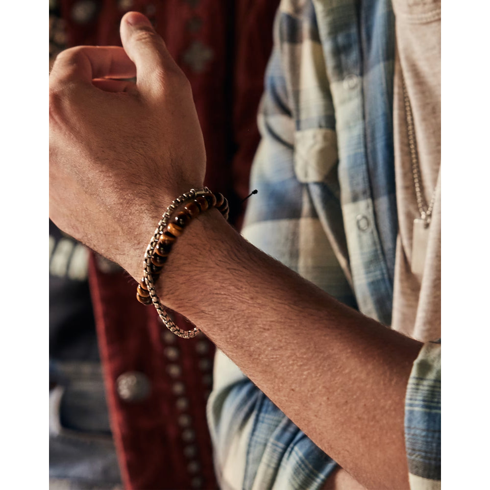 Scott Bros. Cade Oxidized Sterling Silver Corded Bracelet In Brown Tigers Eye