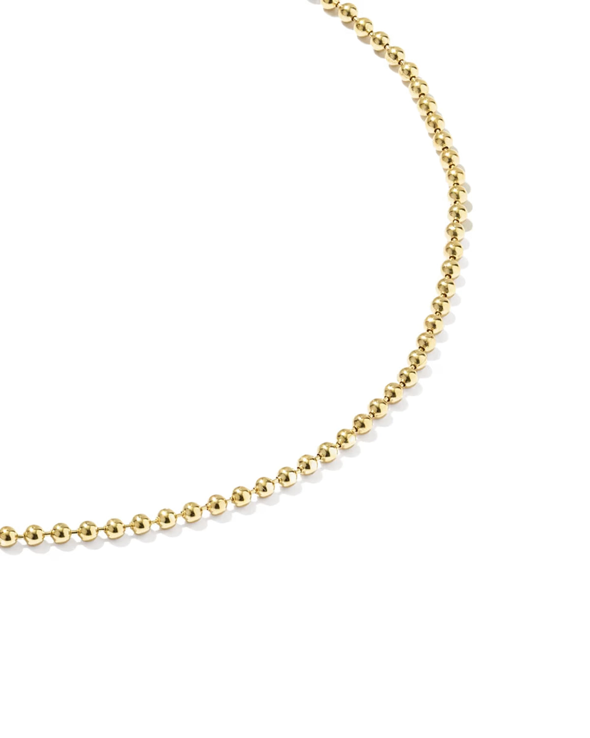 A close-up of a gold ball chain bracelet on a clean white background.