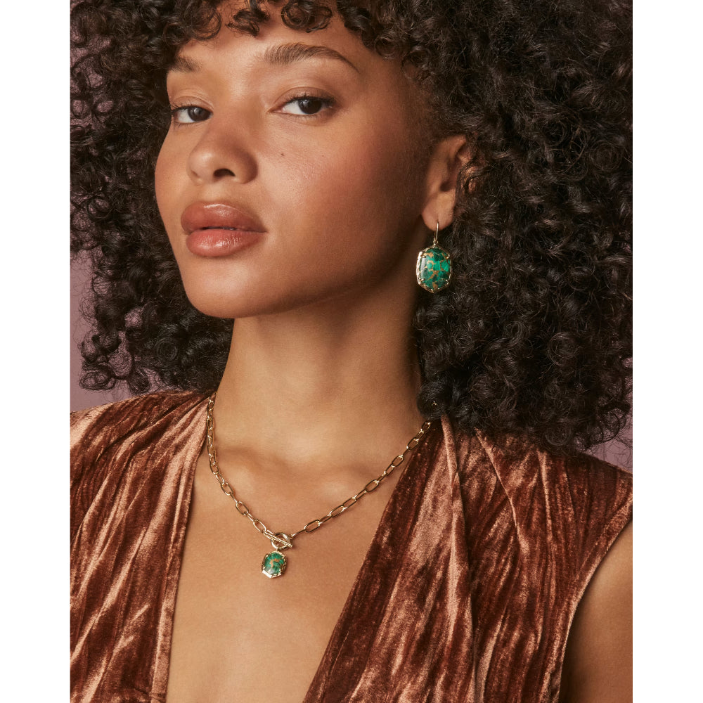 Kendra Scott Gold Daphne Drop Earrings - Bronze Veined Green Malachite