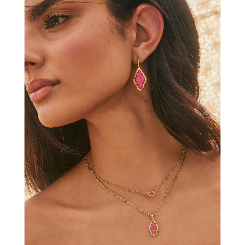 Kendra Scott Mini Elisa Satellite Short Pendant Necklace - Vintage Gold Dark Fuchsia Variegated Magnesite