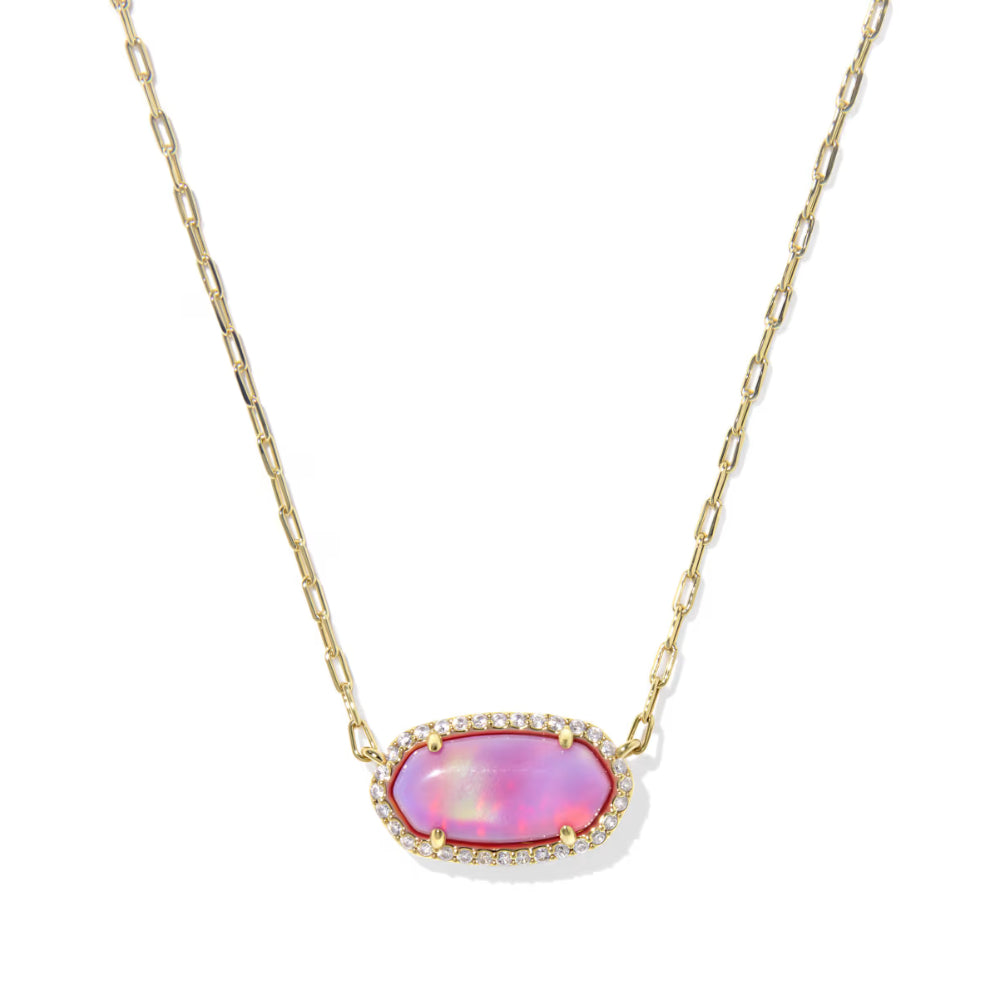 Kendra Scott Elisa Pave Frame Short Pendant Necklace in Pink Opalescent Resin
