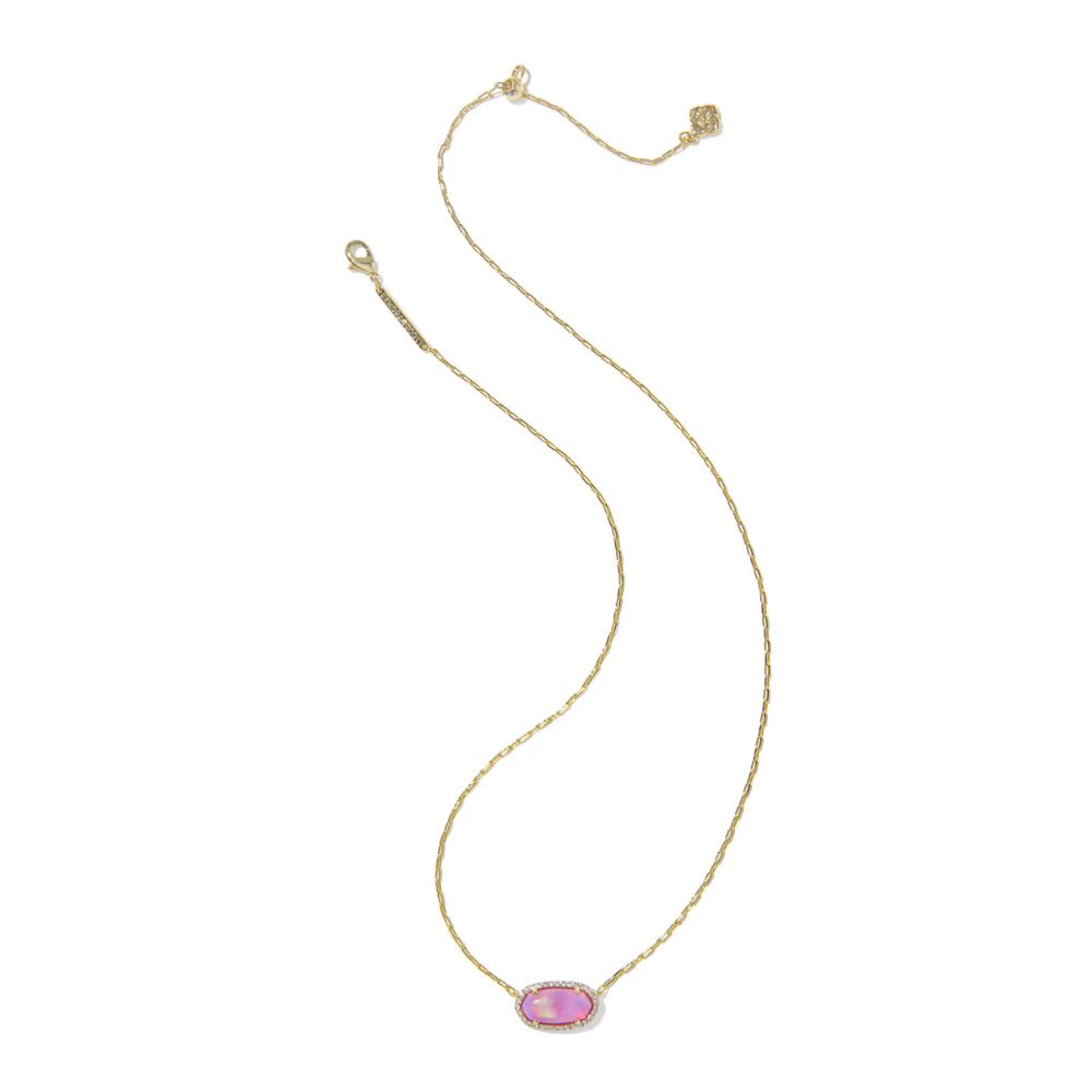 Kendra Scott Elisa Pave Frame Short Pendant Necklace in Pink Opalescent Resin