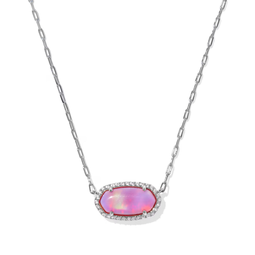 Kendra Scott Elisa Pave Frame Short Pendant Necklace in Pink Opalescent Resin