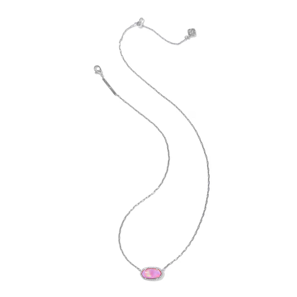 Kendra Scott Elisa Pave Frame Short Pendant Necklace in Pink Opalescent Resin