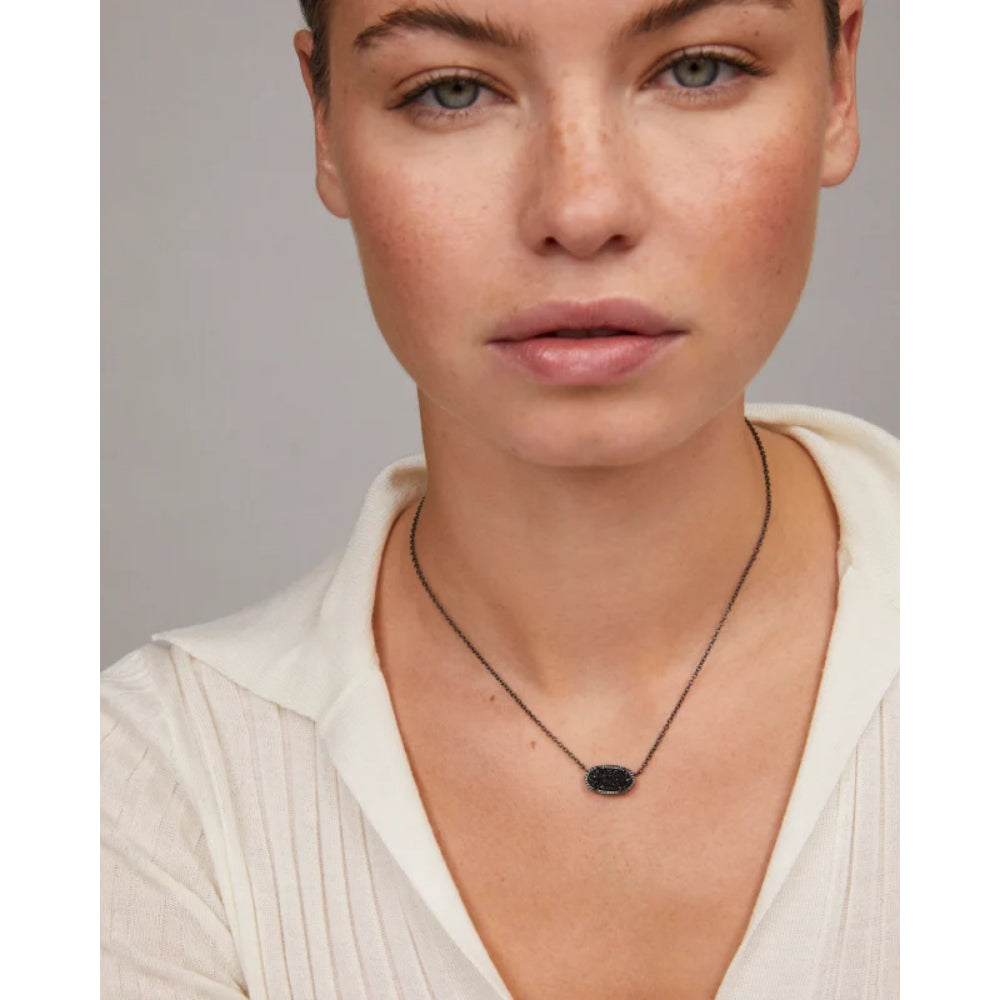 Kendra Scott Elisa Short Pendant Necklace in Gunmetal Black Drusy