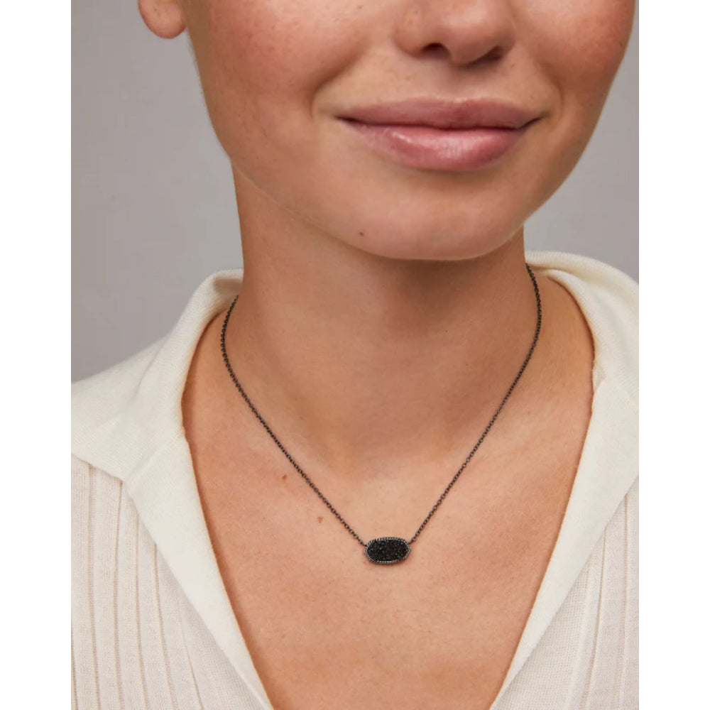 Kendra Scott Elisa Short Pendant Necklace in Gunmetal Black Drusy