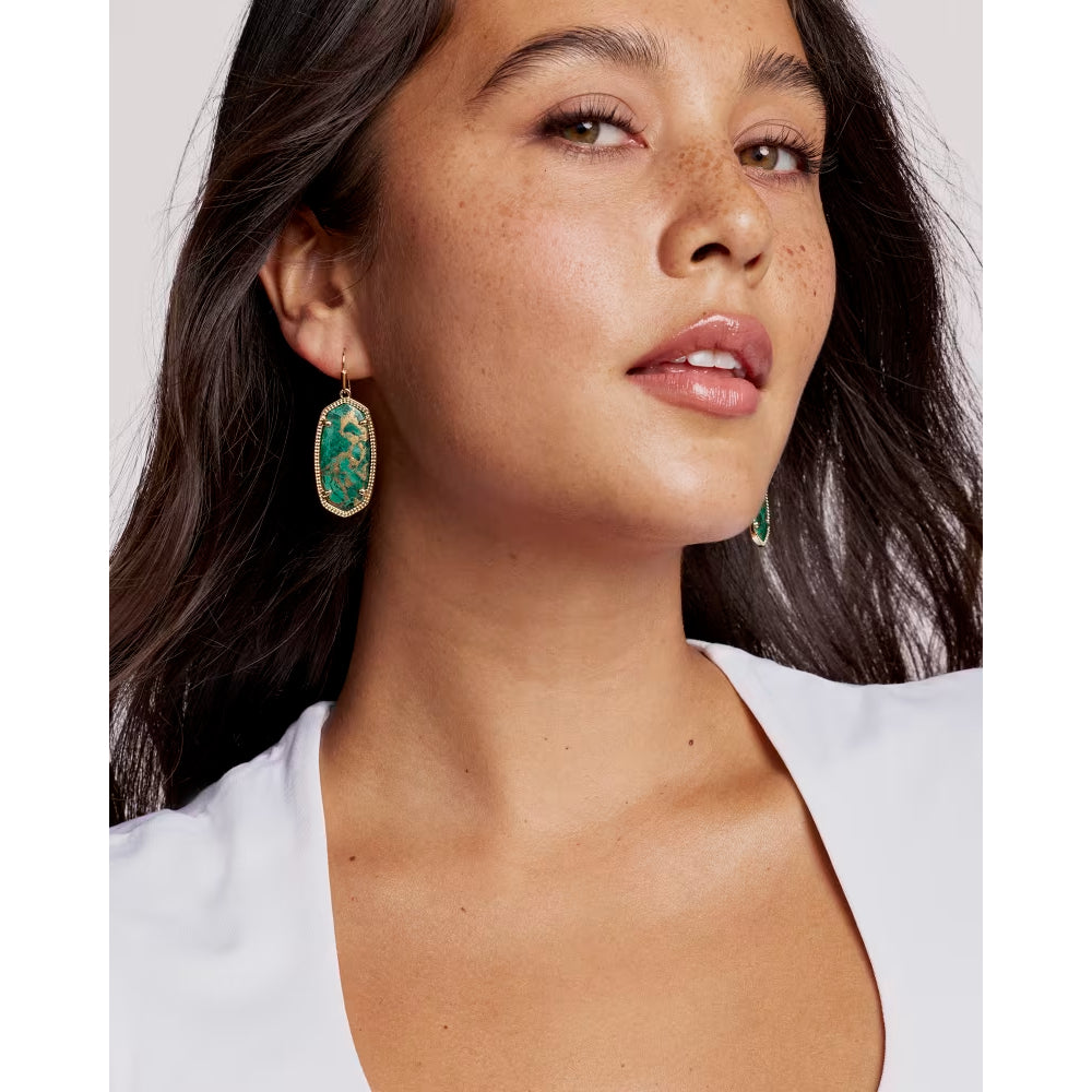 Kendra Scott Gold Elle Drop Earrings - Bronze Veined Green Malachite