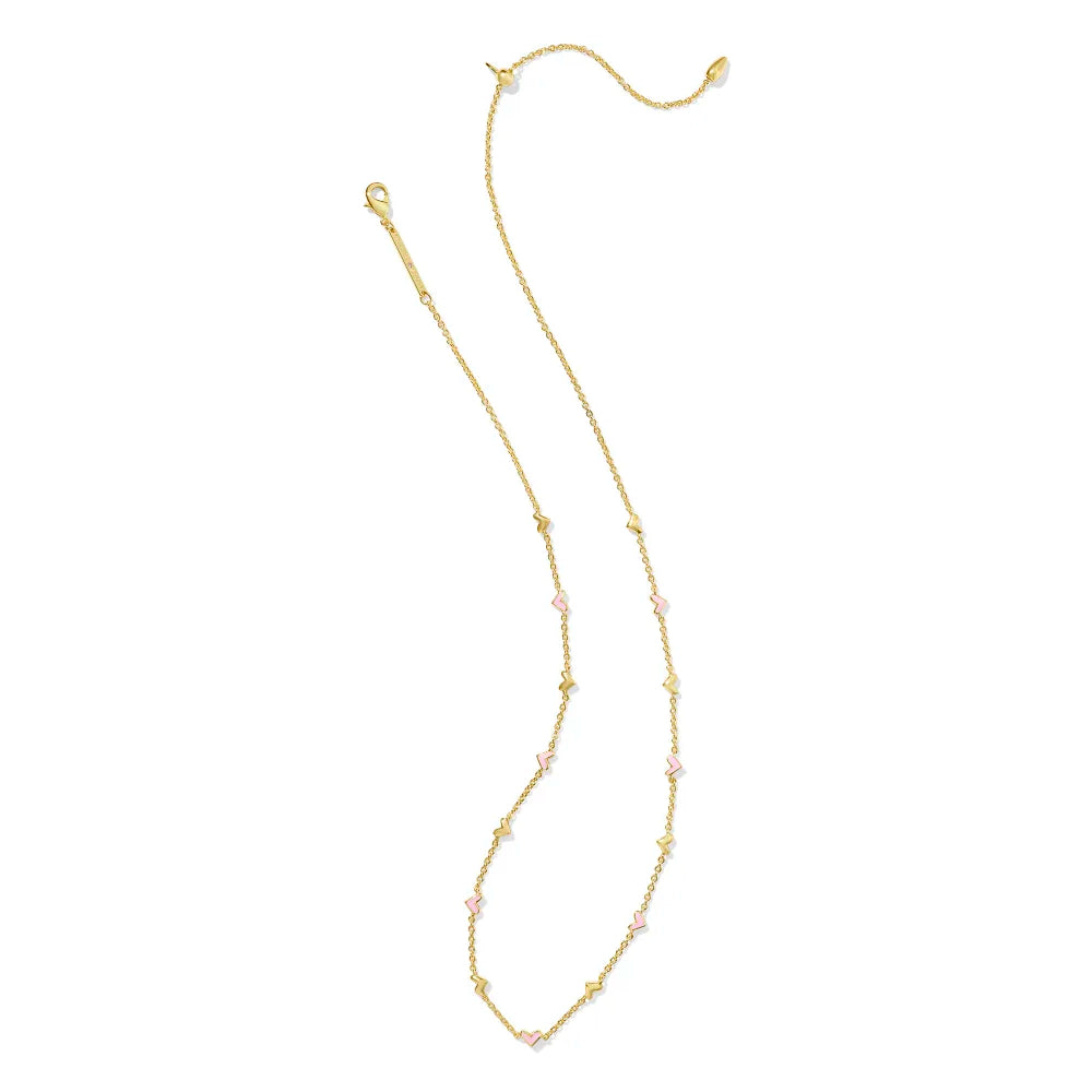 Kendra Scott Haven Heart Strand Necklace in Pink Enamel