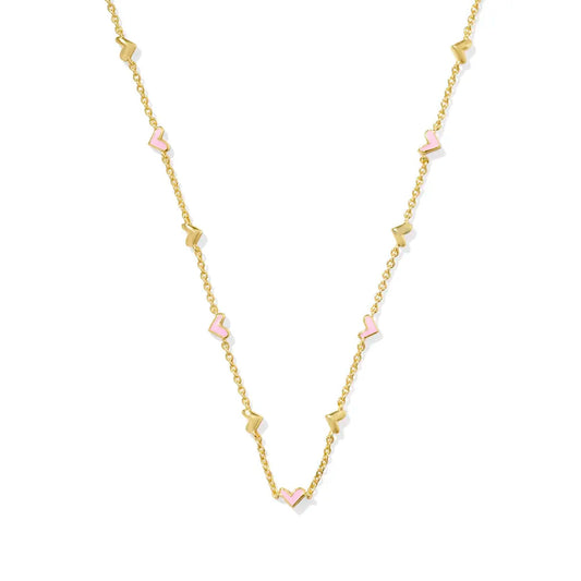 Kendra Scott Haven Heart Strand Necklace in Pink Enamel