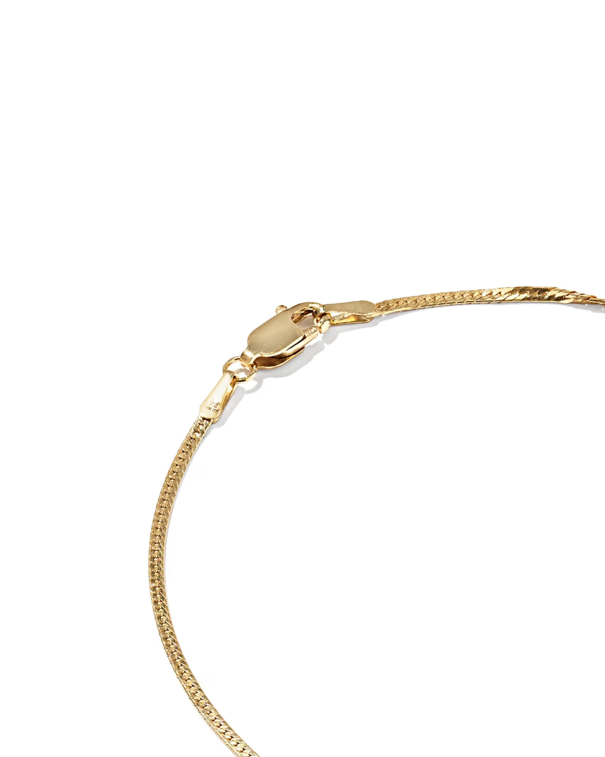 Close-up of a gold chain bracelet showing the lobster clasp and part of the chain on a plain white background.