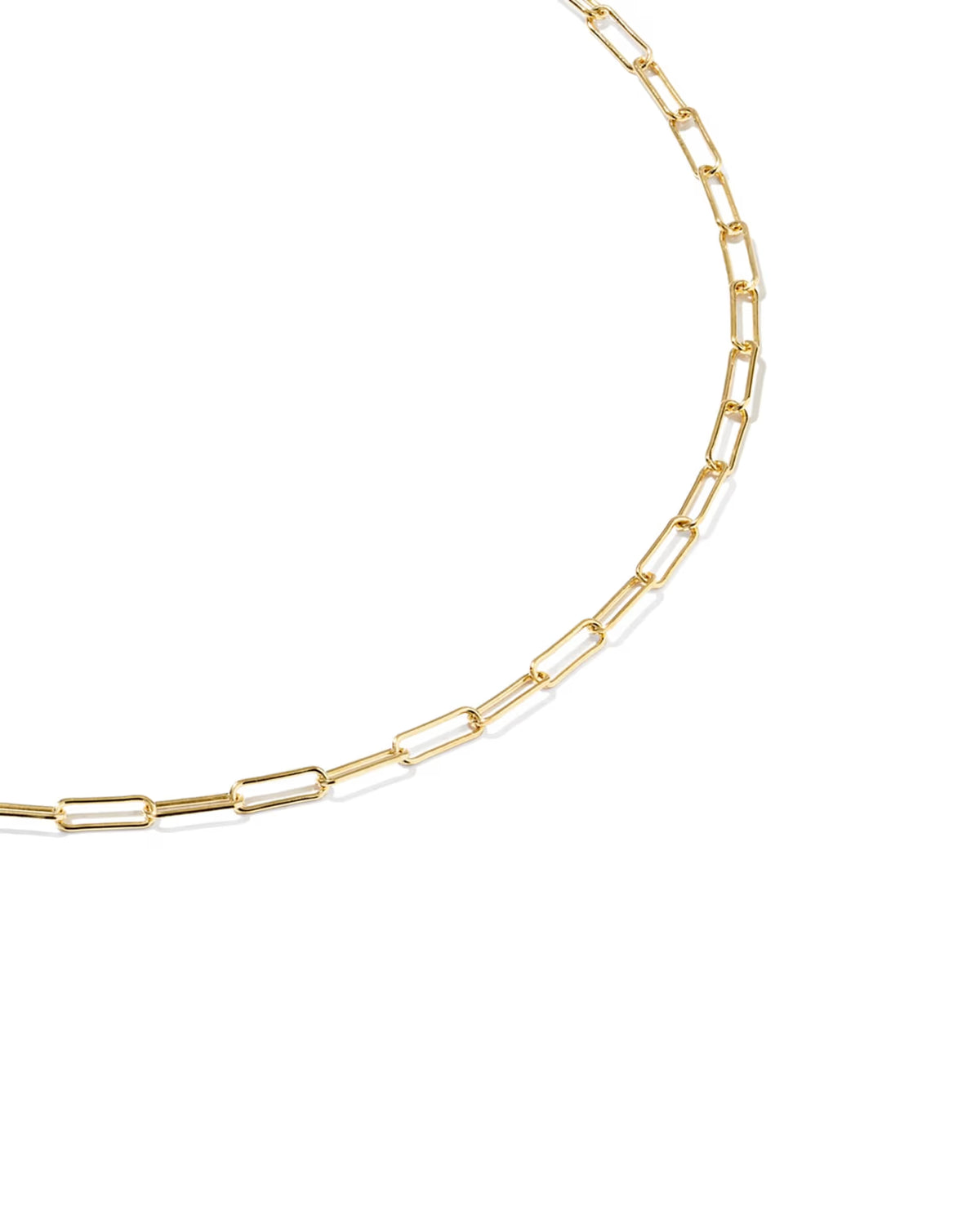 A close-up of a gold chain anklet featuring elongated rectangular links, shown against a solid white background.