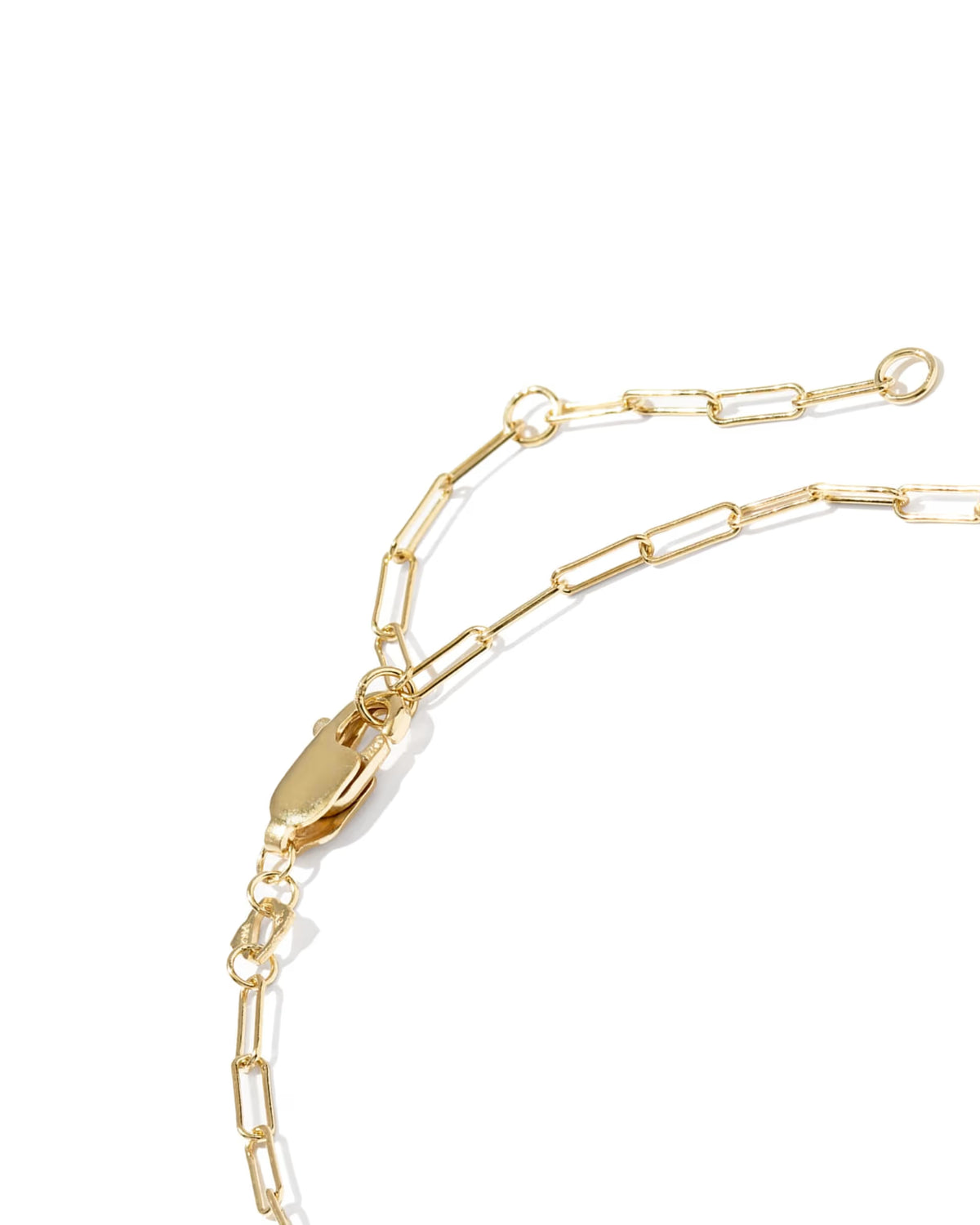 Gold paperclip chain bracelet with a lobster clasp and adjustable extender links, photographed on a clean white background.