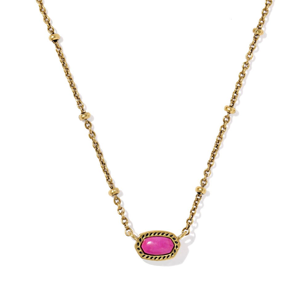 Kendra Scott Mini Elisa Satellite Short Pendant Necklace - Vintage Gold Dark Fuchsia Variegated Magnesite