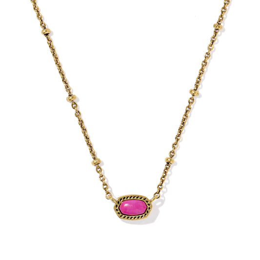 Kendra Scott Mini Elisa Satellite Short Pendant Necklace - Vintage Gold Dark Fuchsia Variegated Magnesite