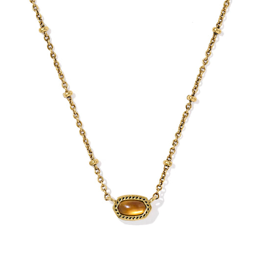 Kendra Scott Mini Elisa Satellite Short Pendant Necklace - Vintage Gold Marbled Amber Illusion