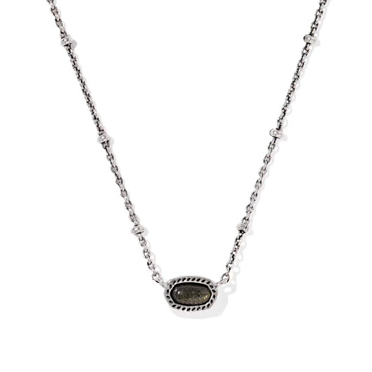Kendra Scott Mini Elisa Satellite Short Pendant Necklace - Vintage Silver Golden Obsidian