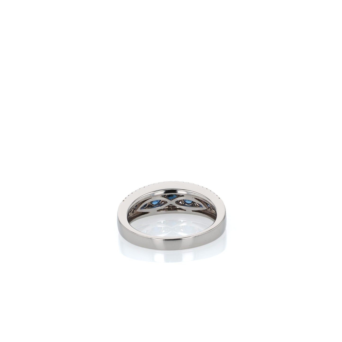 14k White Gold 3 Row Graduated Blue Sapphire and Diamond Band