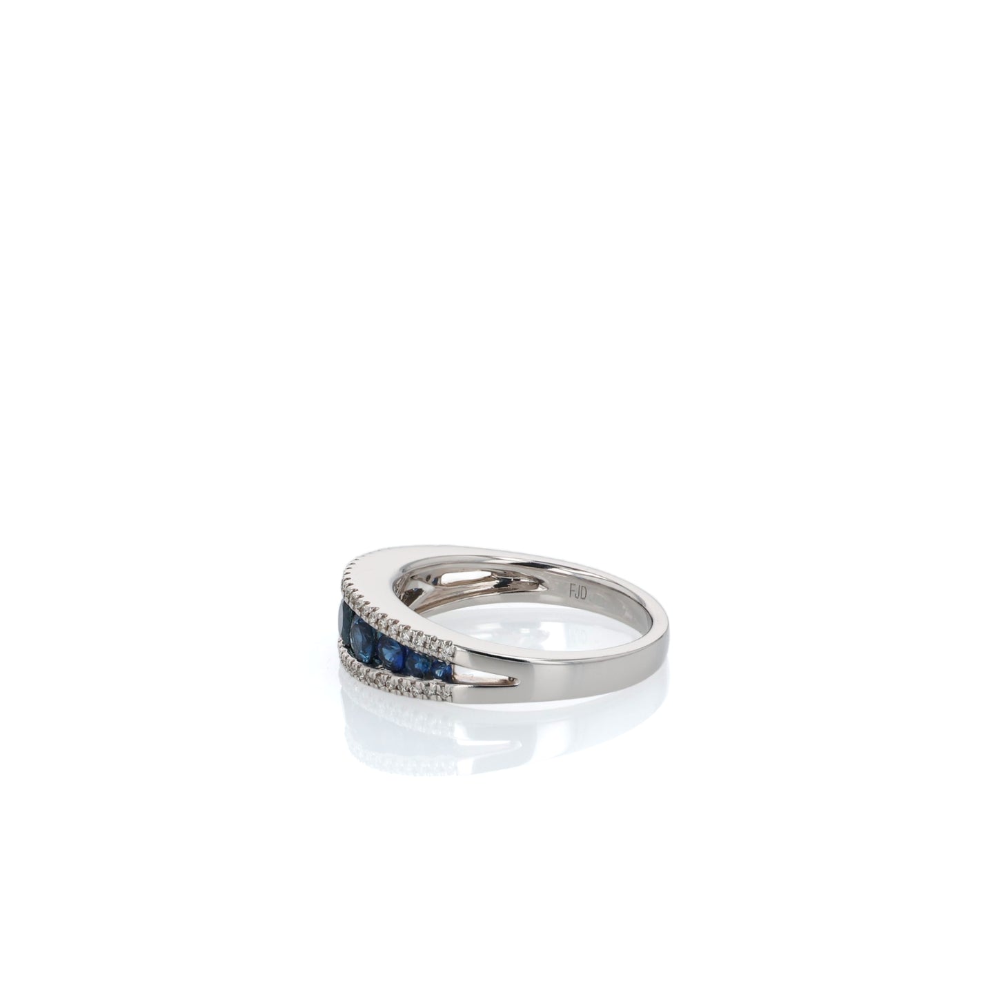 14k White Gold 3 Row Graduated Blue Sapphire and Diamond Band