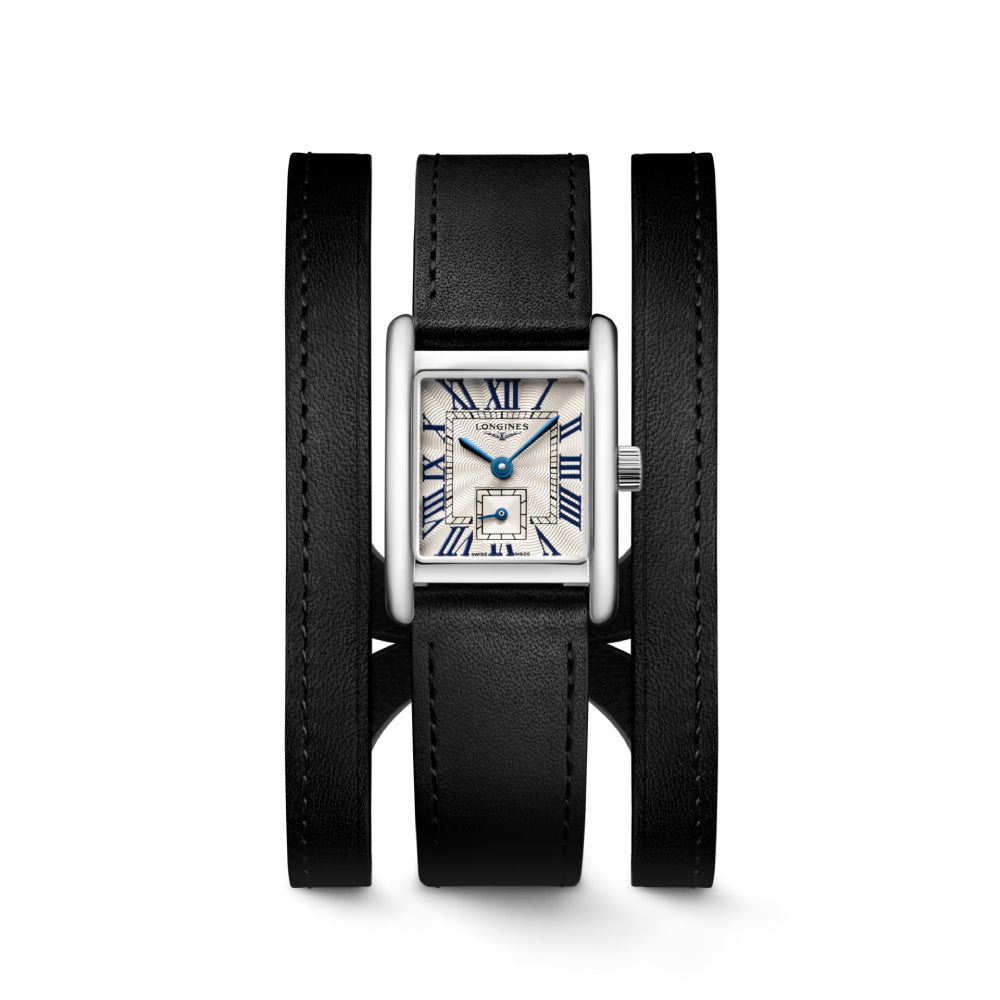 Longines Mini Dolcevita 29mm Quartz Watch with 3 Row Black Leather Bracelet