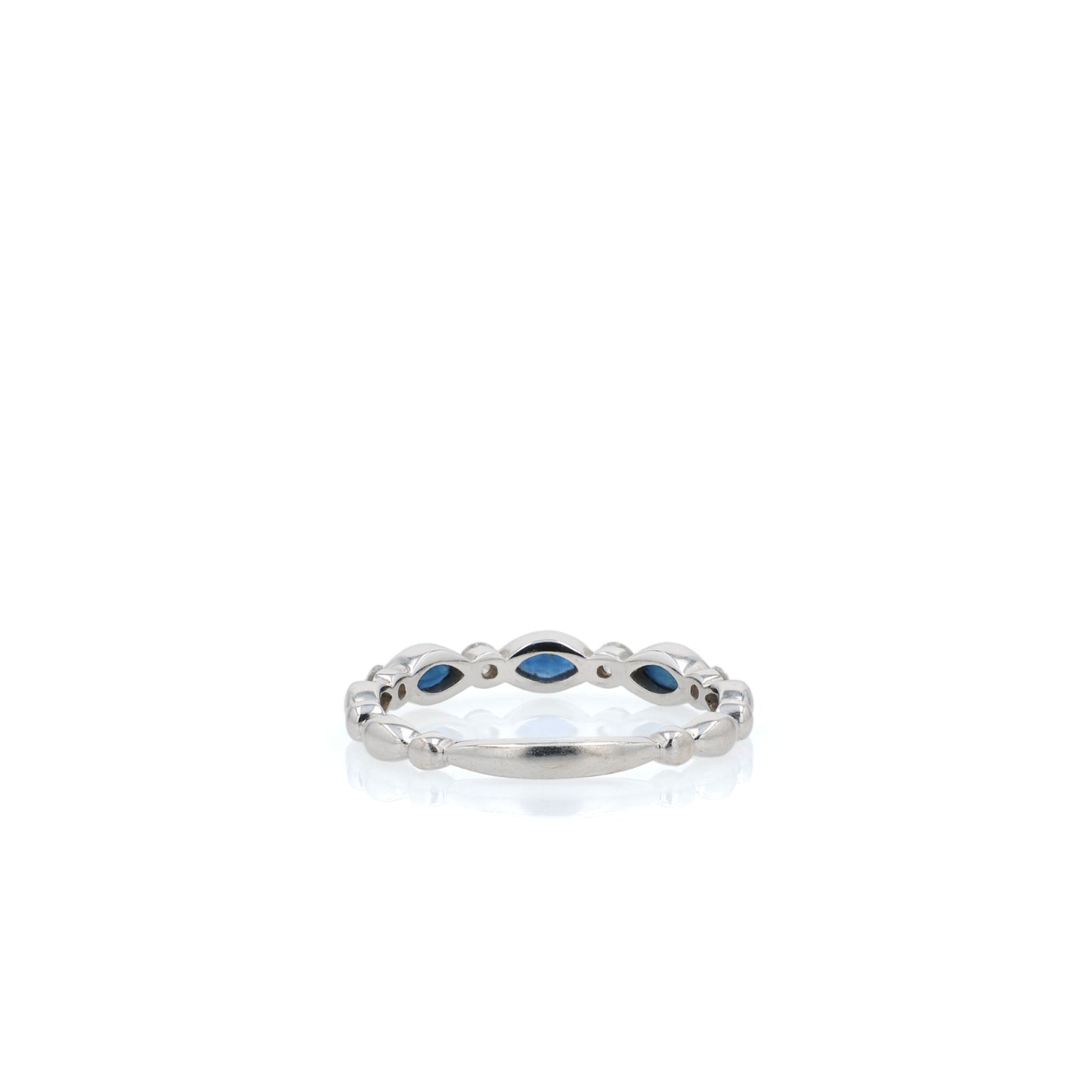 14k White Gold Alternating Marquise Sapphire and Diamond Wedding Band
