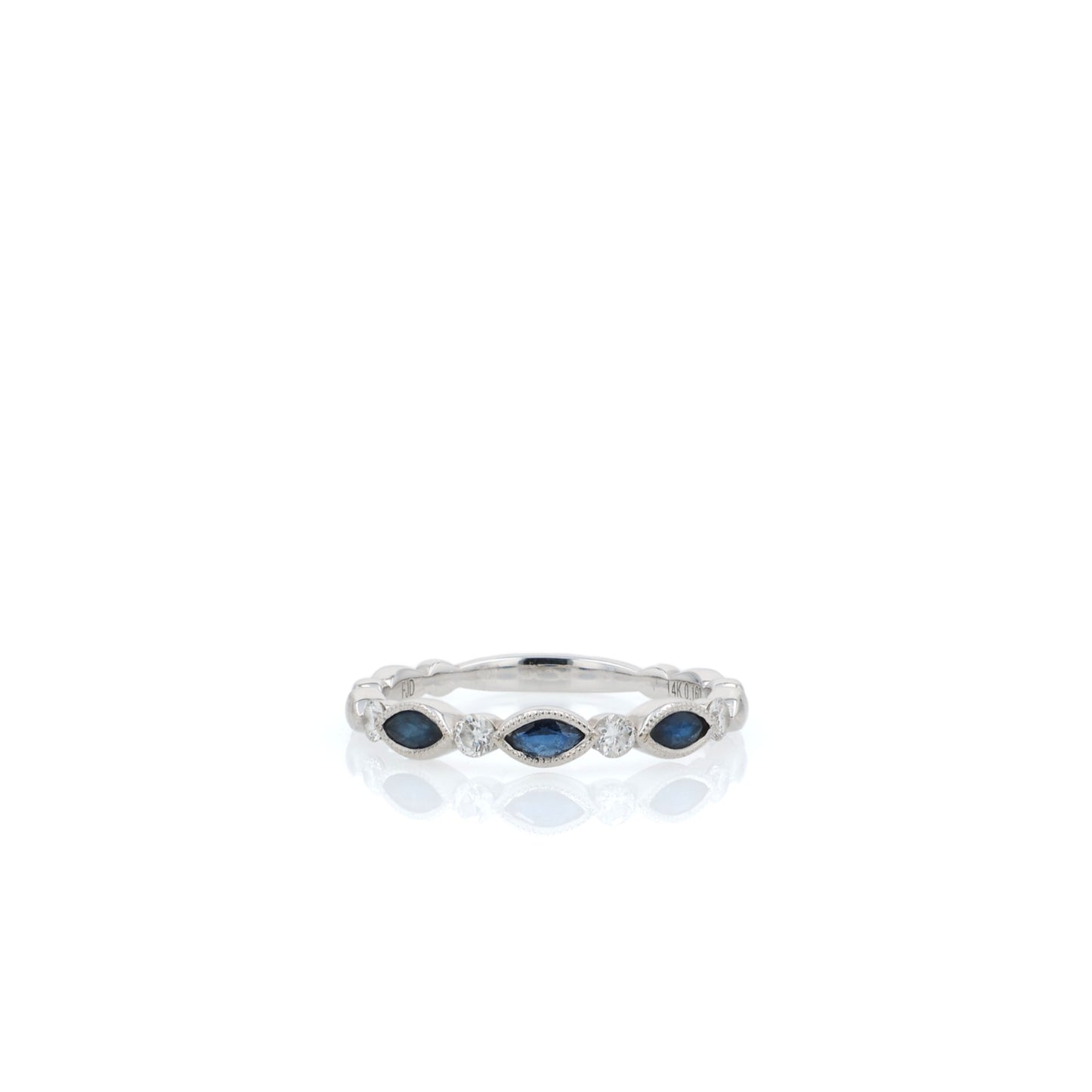 14k White Gold Alternating Marquise Sapphire and Diamond Wedding Band