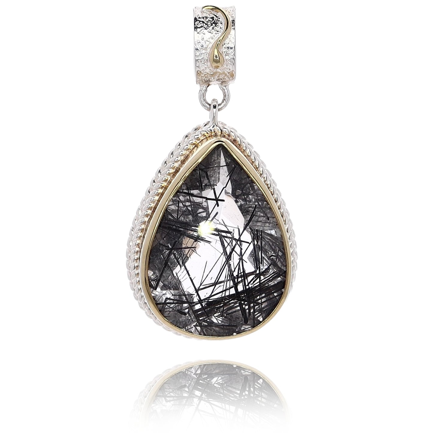 Michou Sterling Silver and 2 Karat Yellow Gold Pear Shape Tourmalinated Quartz Vermeil Pendant