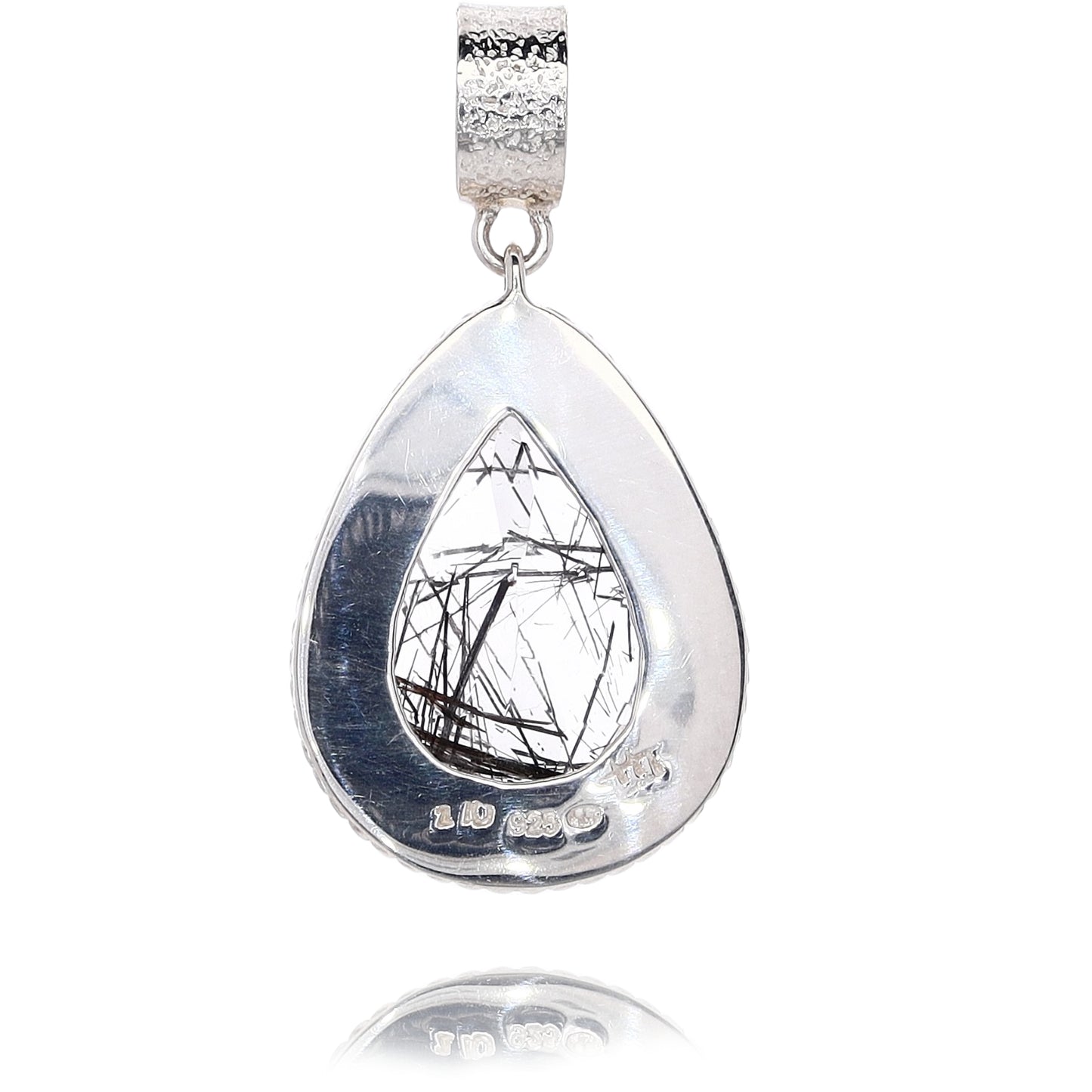 Michou Sterling Silver and 2 Karat Yellow Gold Pear Shape Tourmalinated Quartz Vermeil Pendant