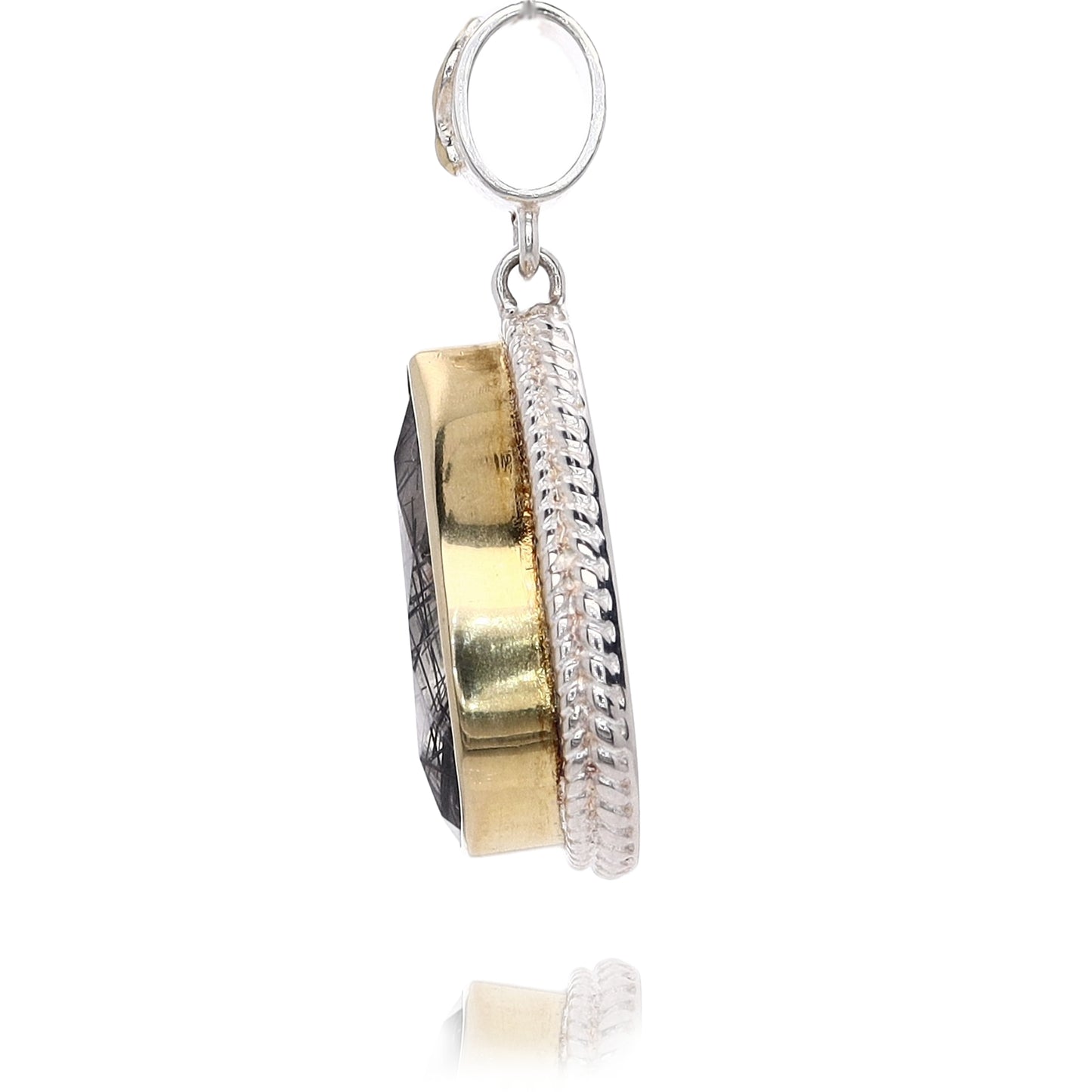 Michou Sterling Silver and 2 Karat Yellow Gold Pear Shape Tourmalinated Quartz Vermeil Pendant