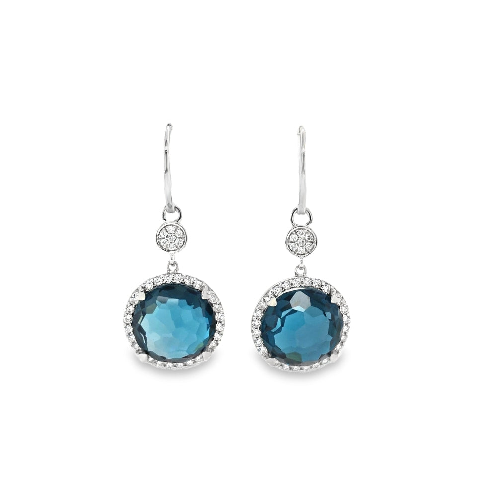 Lisa Nik 18k London Blue Topaz and Diamond Drop Earrings