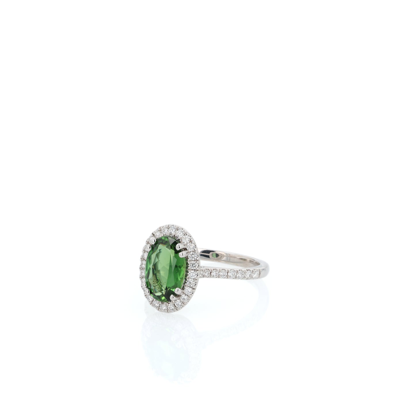14k White Gold Oval Chrome Tourmaline and Diamond Halo Ring