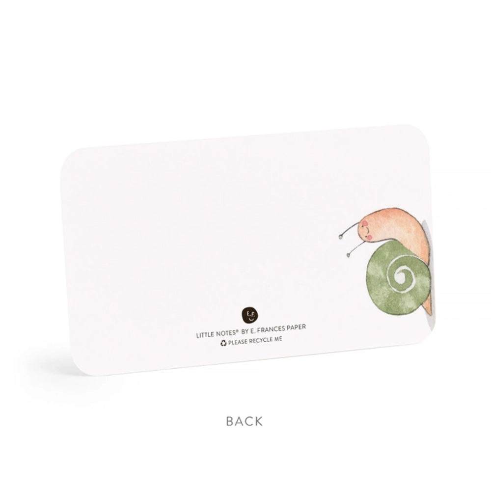 Note card with a snail design on a white background