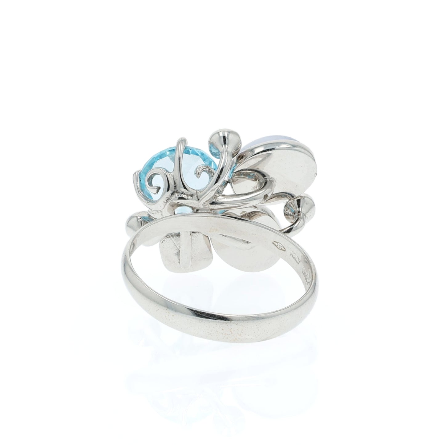 18k Gold Blue Topaz, Quartz and Diamond Ring