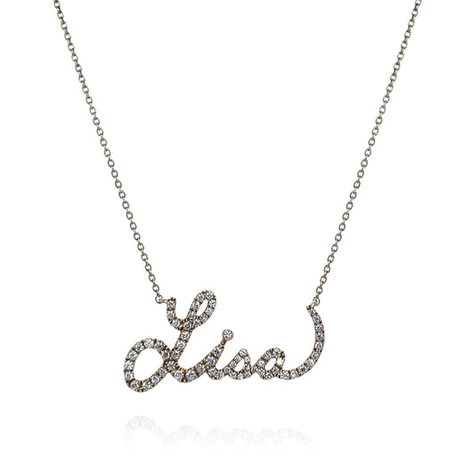 Lisa Nik 18k Yellow Gold 'Lisa' Name Diamond Pendant Necklace