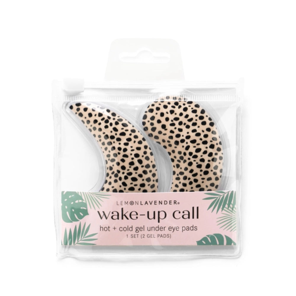 Packaged gel under eye pads with cheetah print packaging on a white background