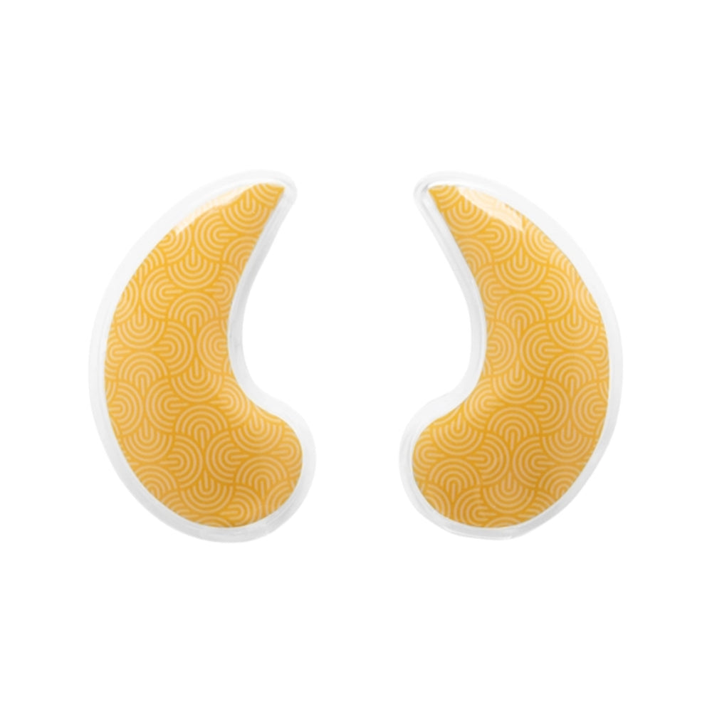 Two yellow crescent-shaped objects with a pattern on a white background