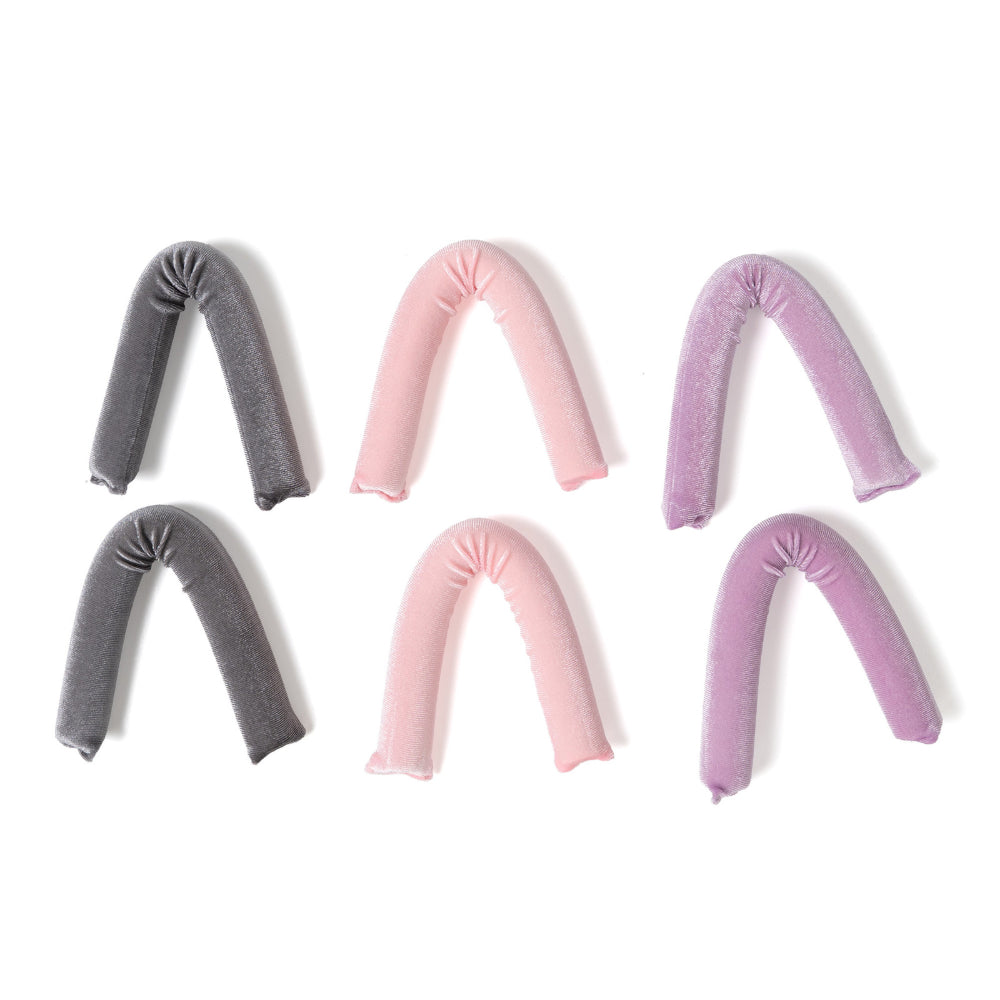 Set of six inflatable arches in gray, pink, and purple on a white background